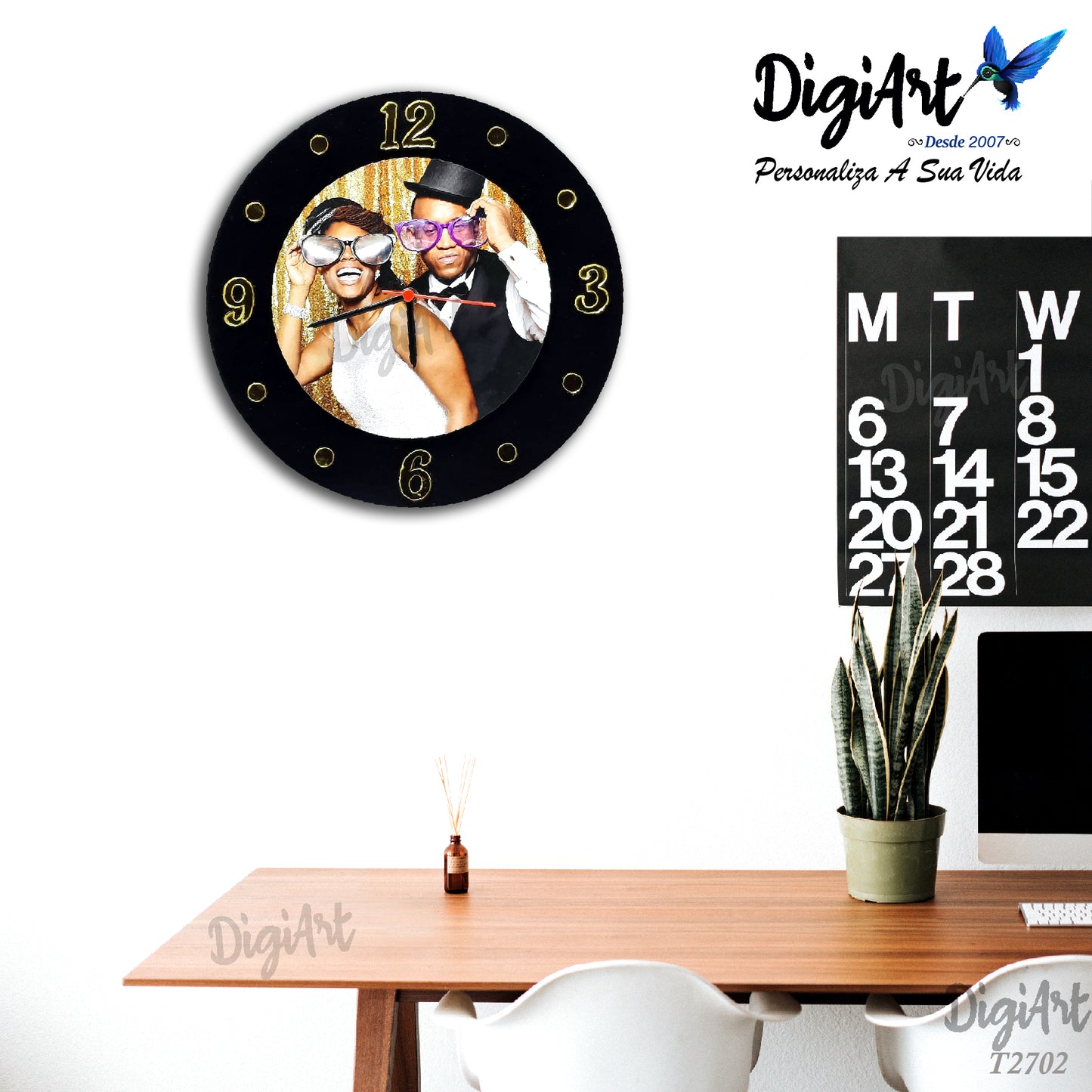 Quadro Relogio Personalizado - Letra Dourada