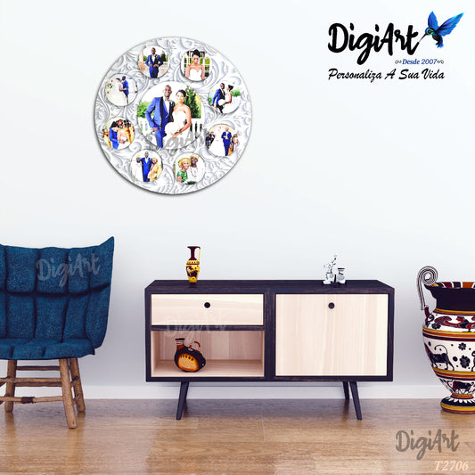 Quadro de Madeira Redondo com 9 Fotos