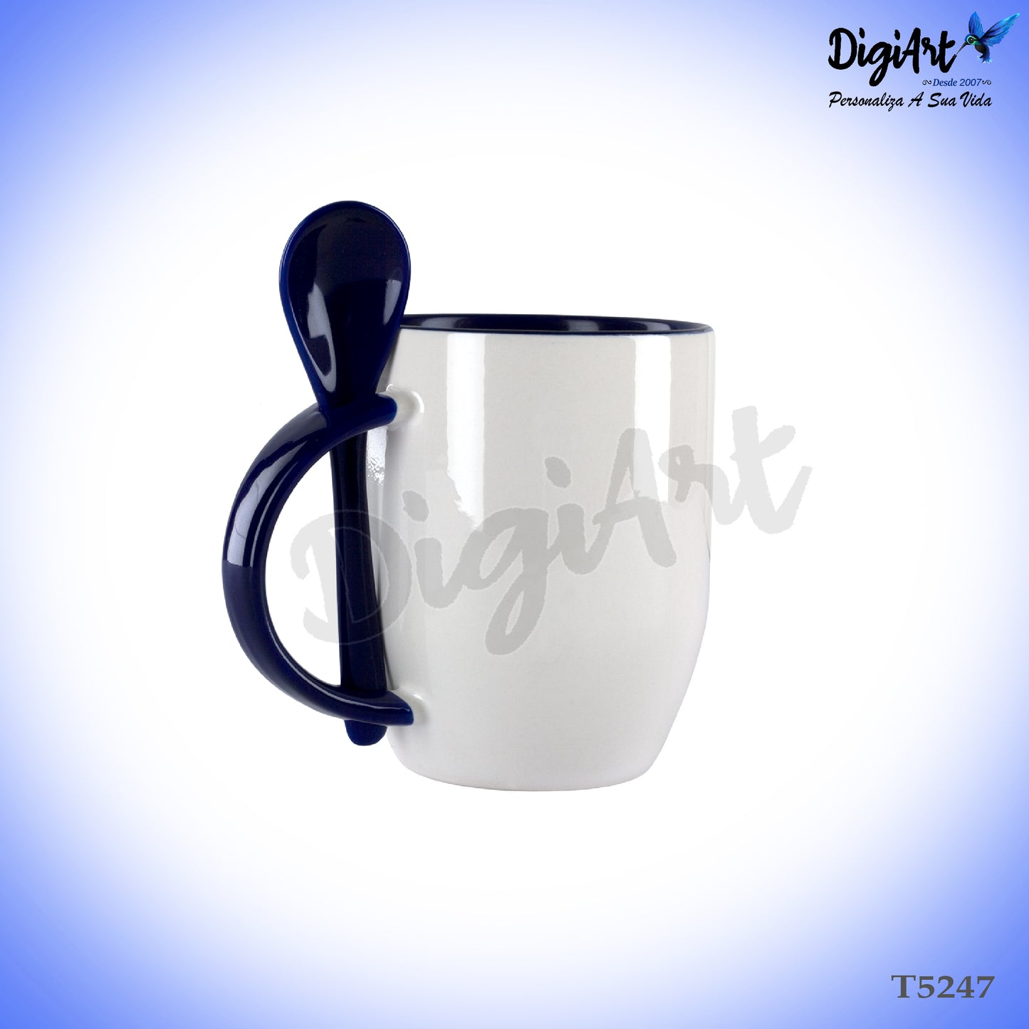 Caneca Personalizada com Colher Azul