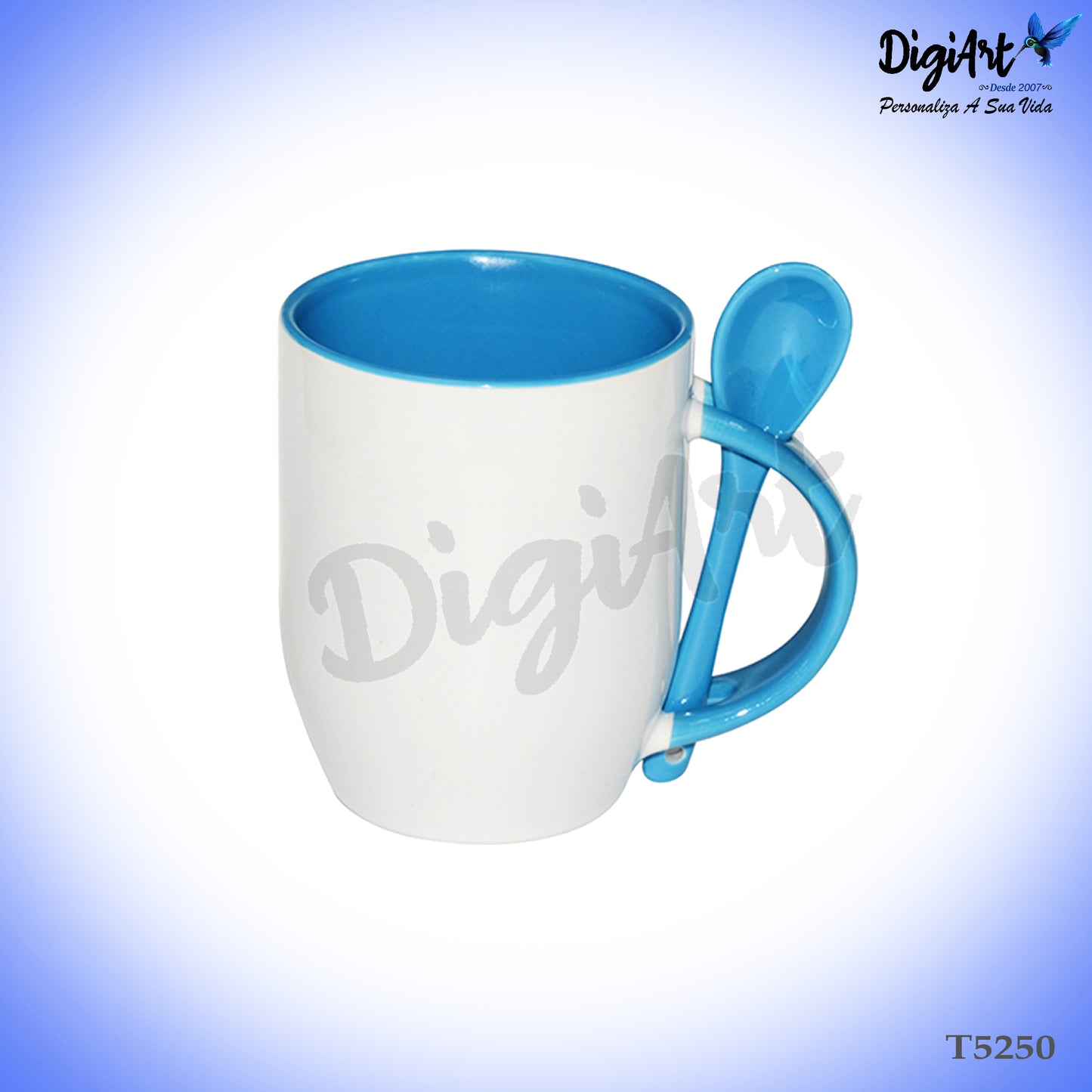 Caneca Personalizada com Colher Azul Claro